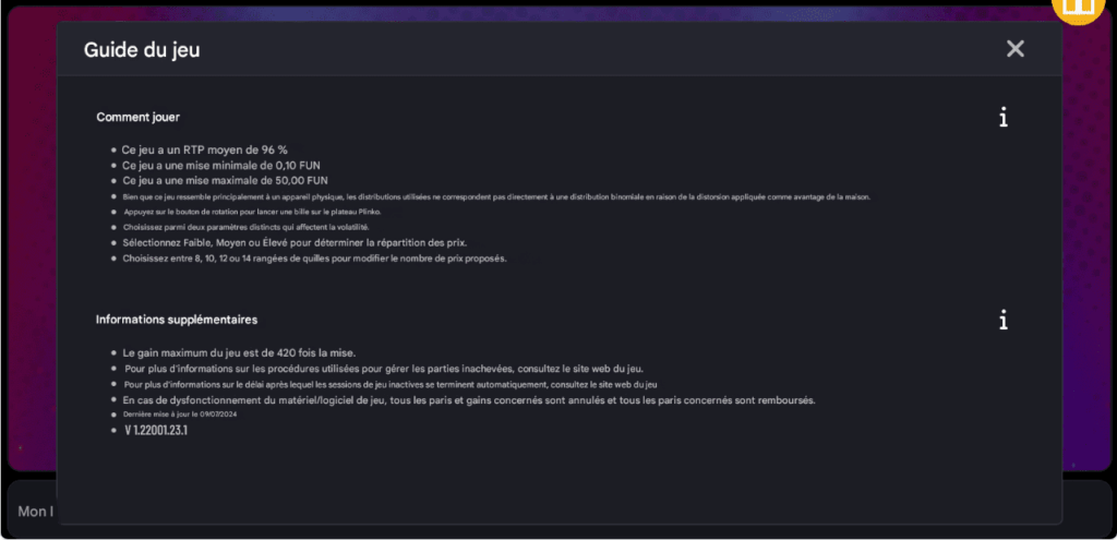 Guide du jeu Plinko