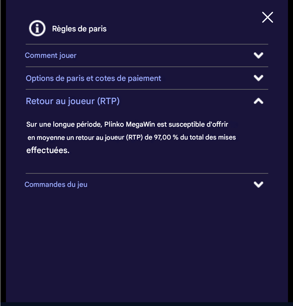 Plinko Mega Win RTP et volatilité