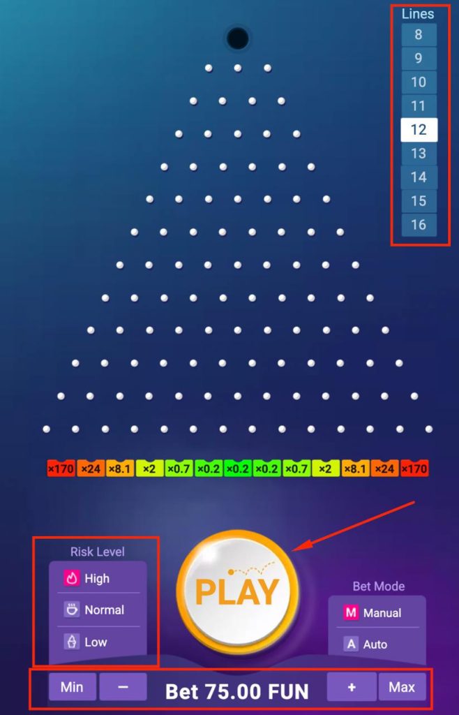 Paramètres du Plinko